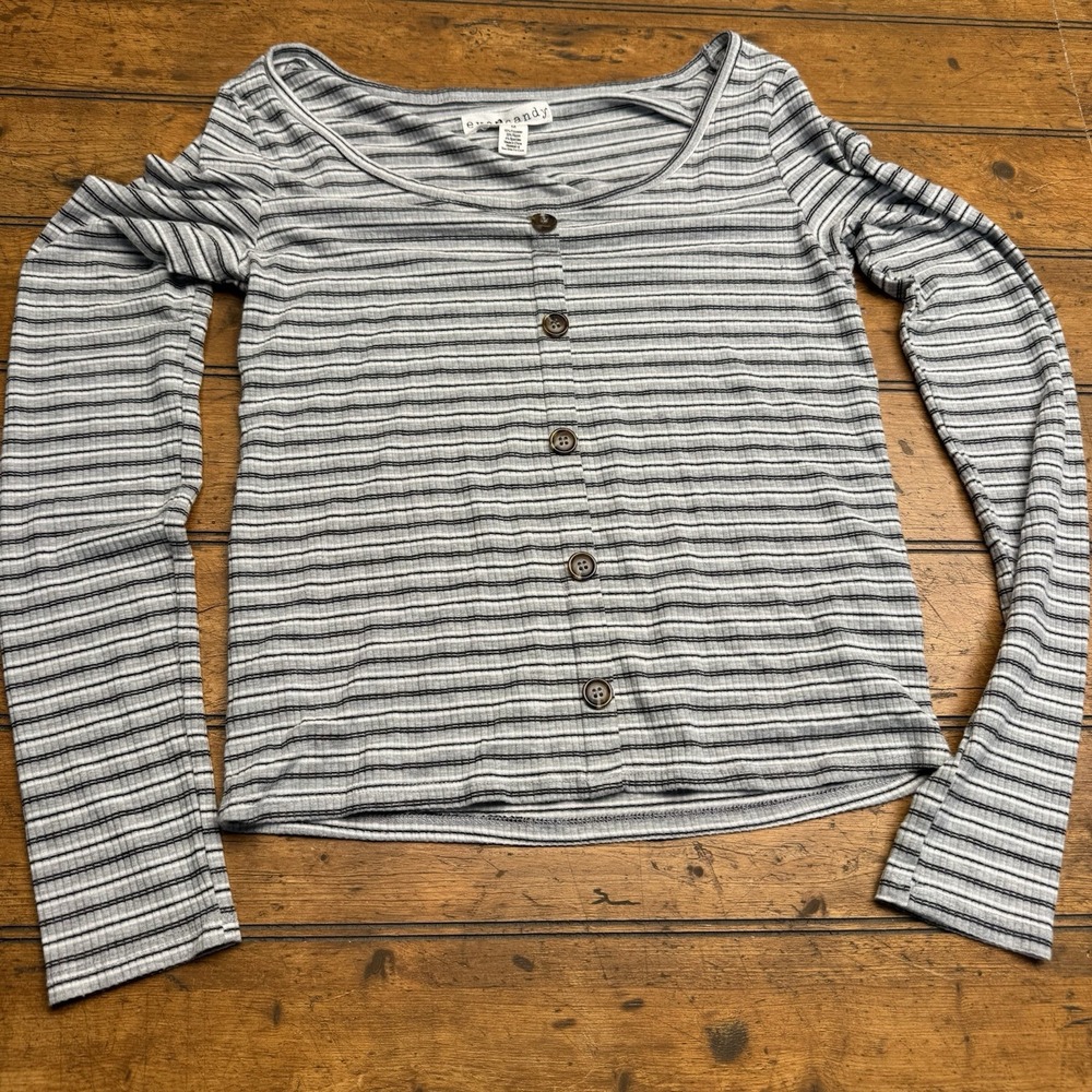 Eye Candy‎ Women's Medium Long Sleeve Shirt Faux Button Micro-ribbed